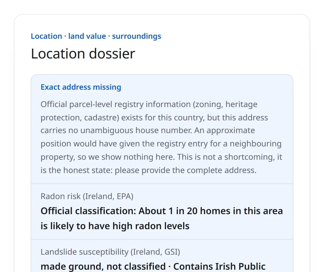 Location dossier: view from a real report