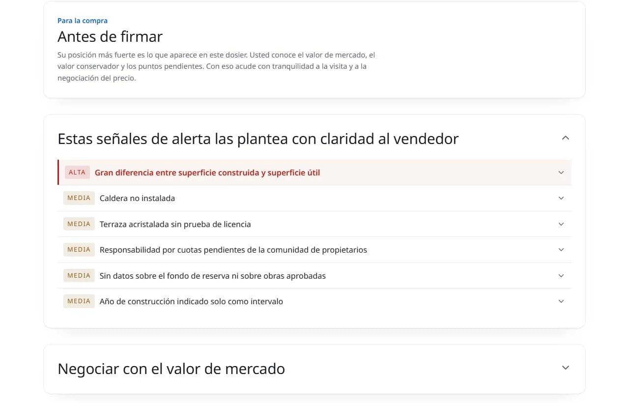 Antes de firmar: vista de un informe real